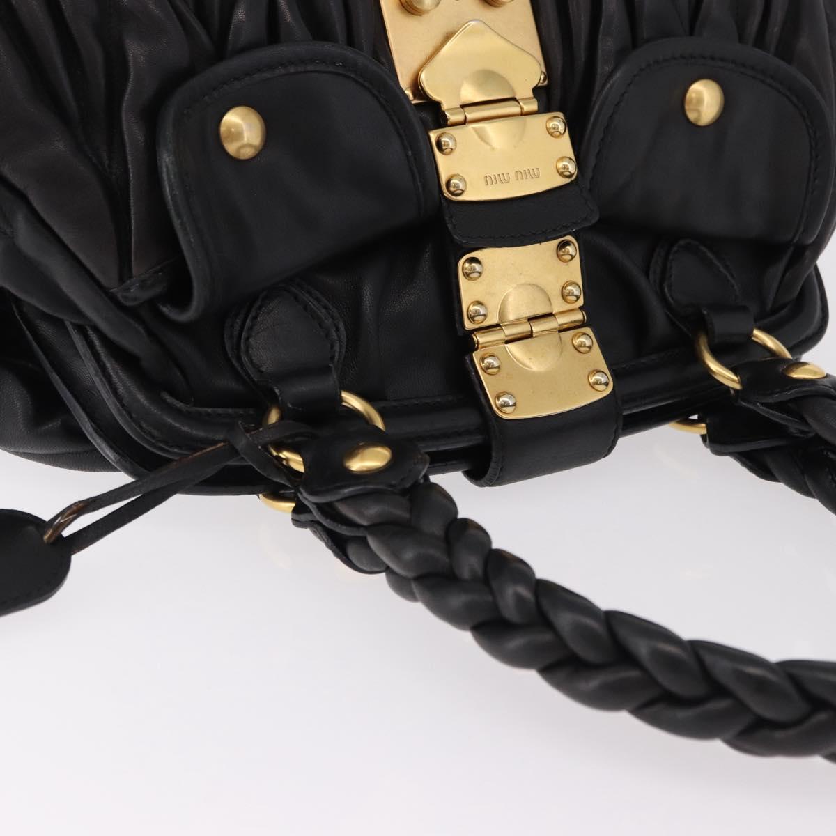 Miu Miu Matelasse Hand Bag Leather Black Gold Auth yk20609SAM