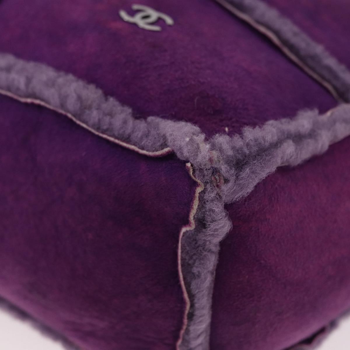 CHANEL Choco Bar Shoulder Bag Mouton Purple Silver CC Auth yk20610A