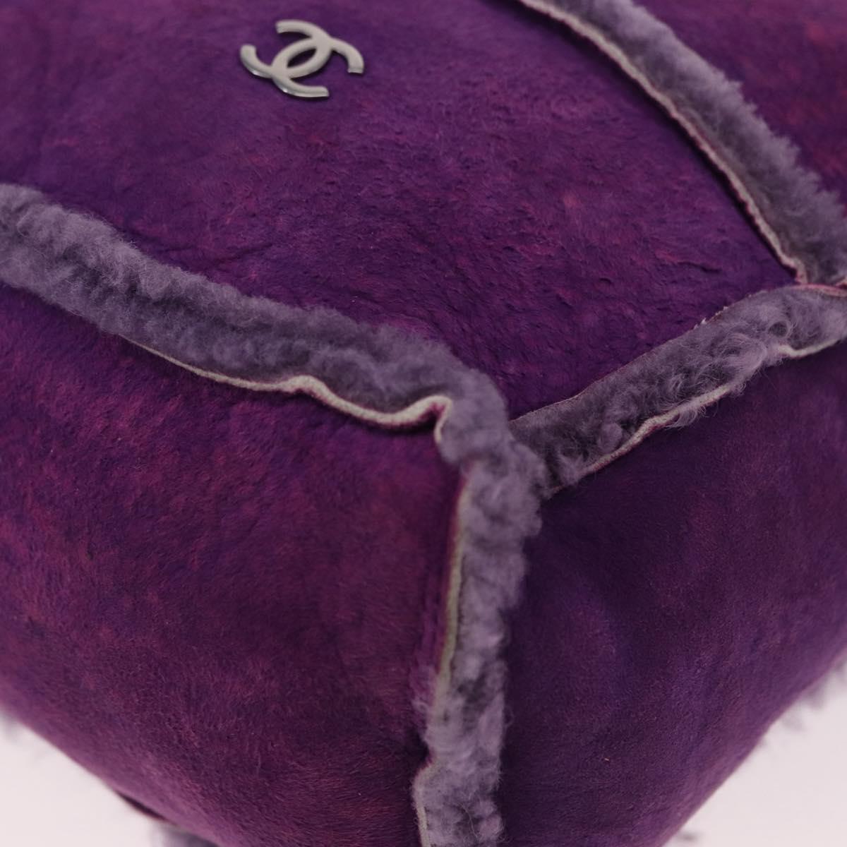 CHANEL Choco Bar Shoulder Bag Mouton Purple Silver CC Auth yk20610A