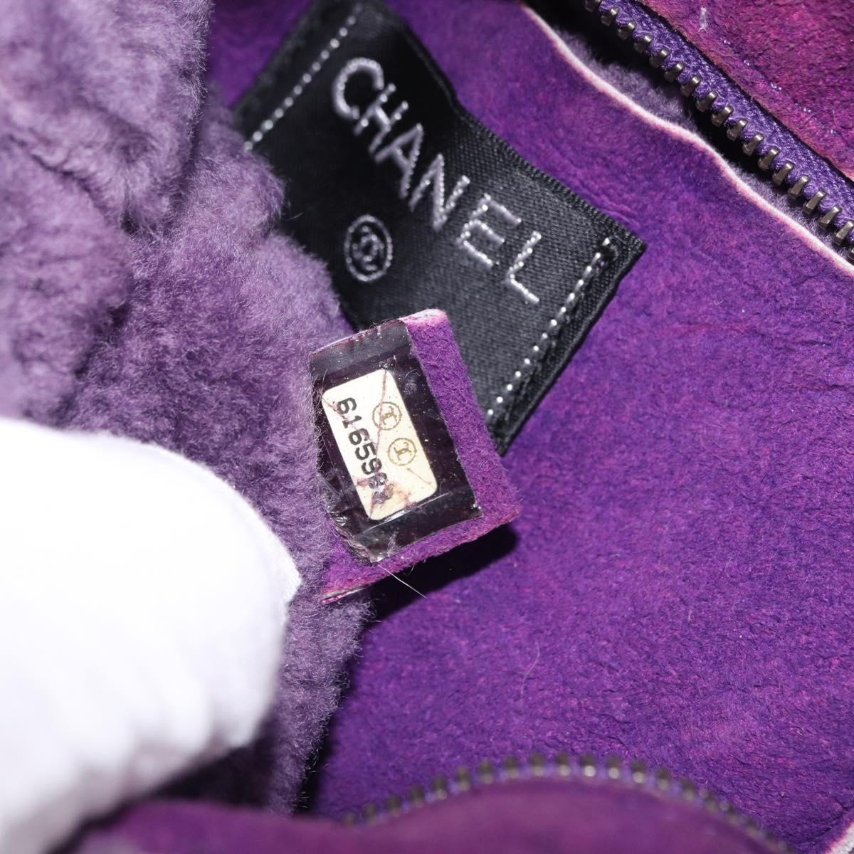 CHANEL Choco Bar Shoulder Bag Mouton Purple Silver CC Auth yk20610A