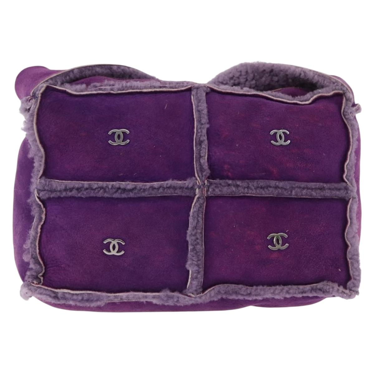 CHANEL Choco Bar Shoulder Bag Mouton Purple Silver CC Auth yk20610A
