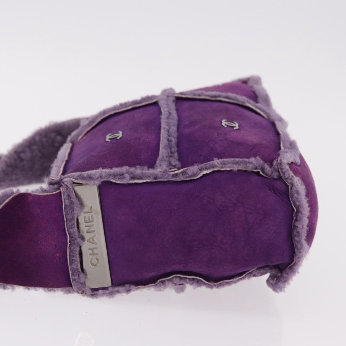 CHANEL Choco Bar Shoulder Bag Mouton Purple Silver CC Auth yk20610A