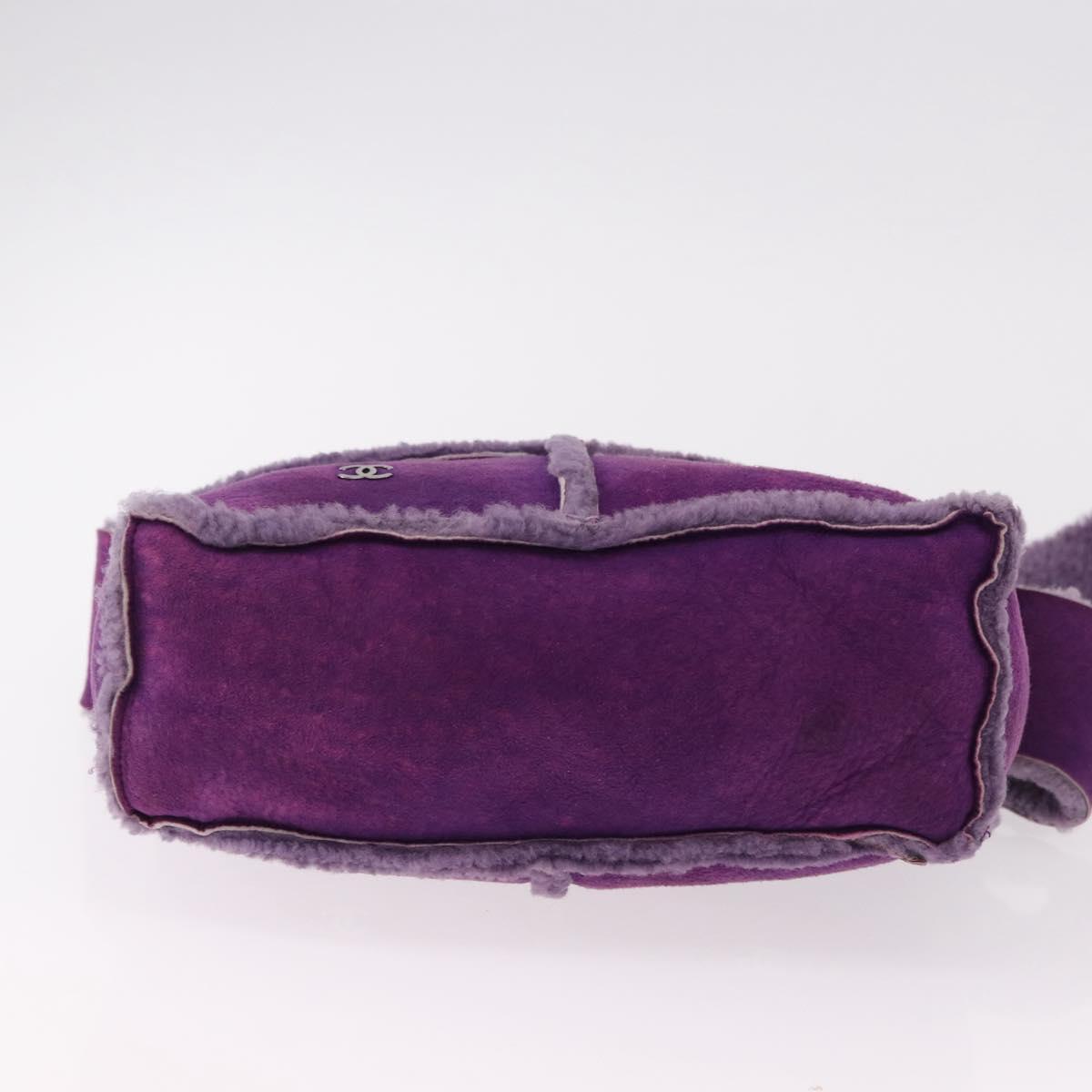 CHANEL Choco Bar Shoulder Bag Mouton Purple Silver CC Auth yk20610A