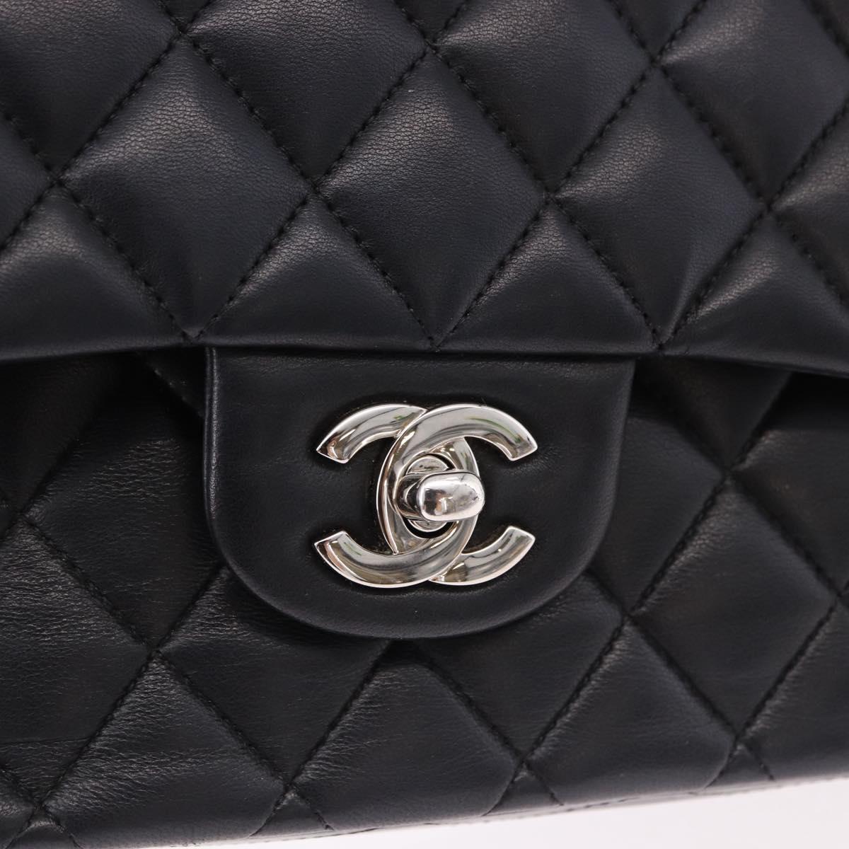 CHANEL Chain Matelasse 25 Shoulder Bag Lamb Skin Black Silver CC Auth yk20611SM