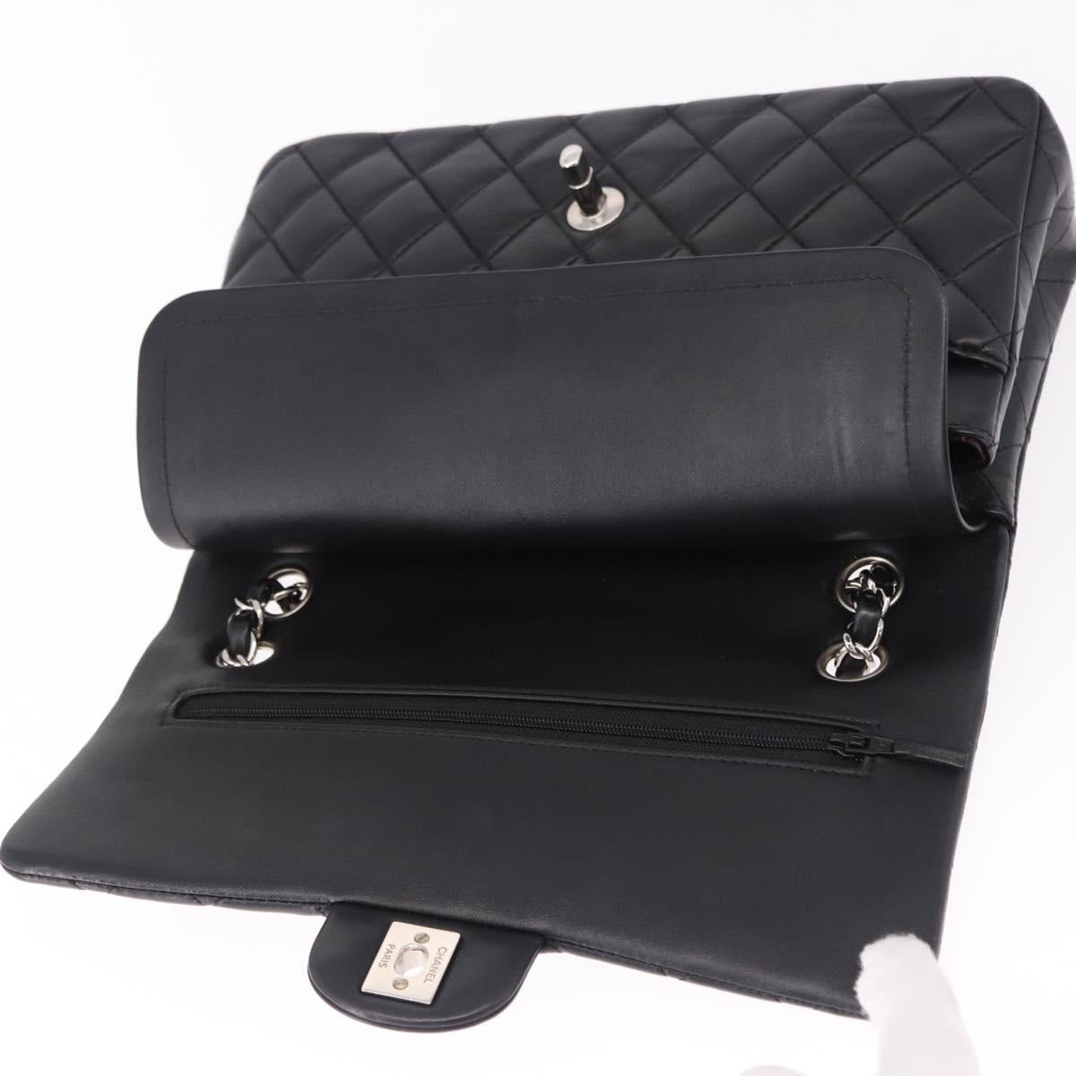 CHANEL Chain Matelasse 25 Shoulder Bag Lamb Skin Black Silver CC Auth yk20611SM
