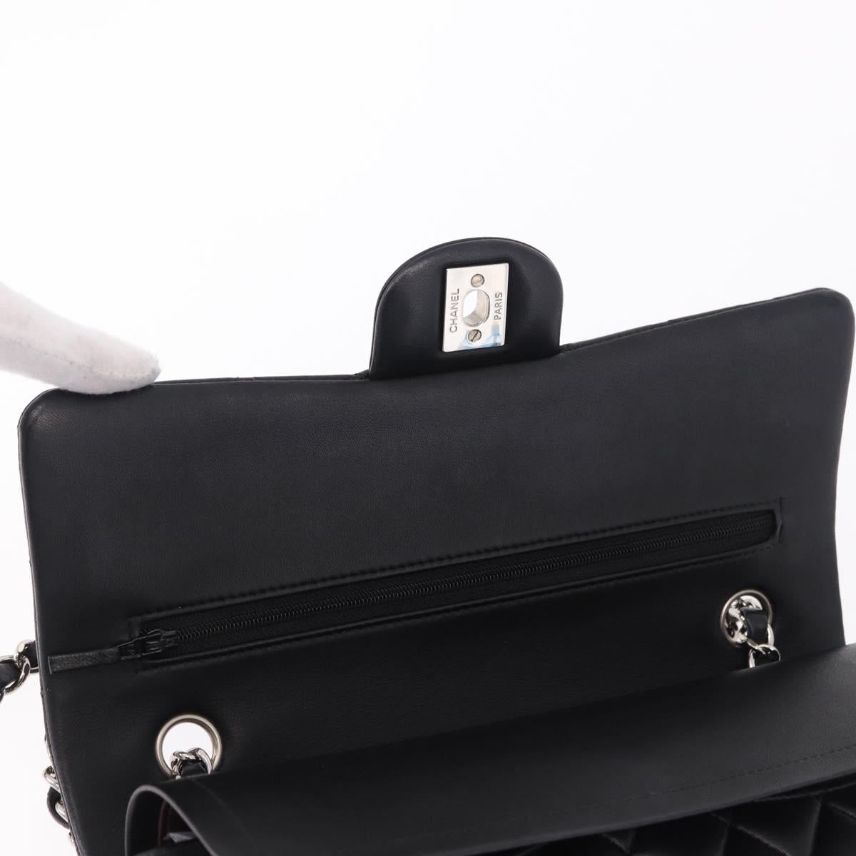 CHANEL Chain Matelasse 25 Shoulder Bag Lamb Skin Black Silver CC Auth yk20611SM