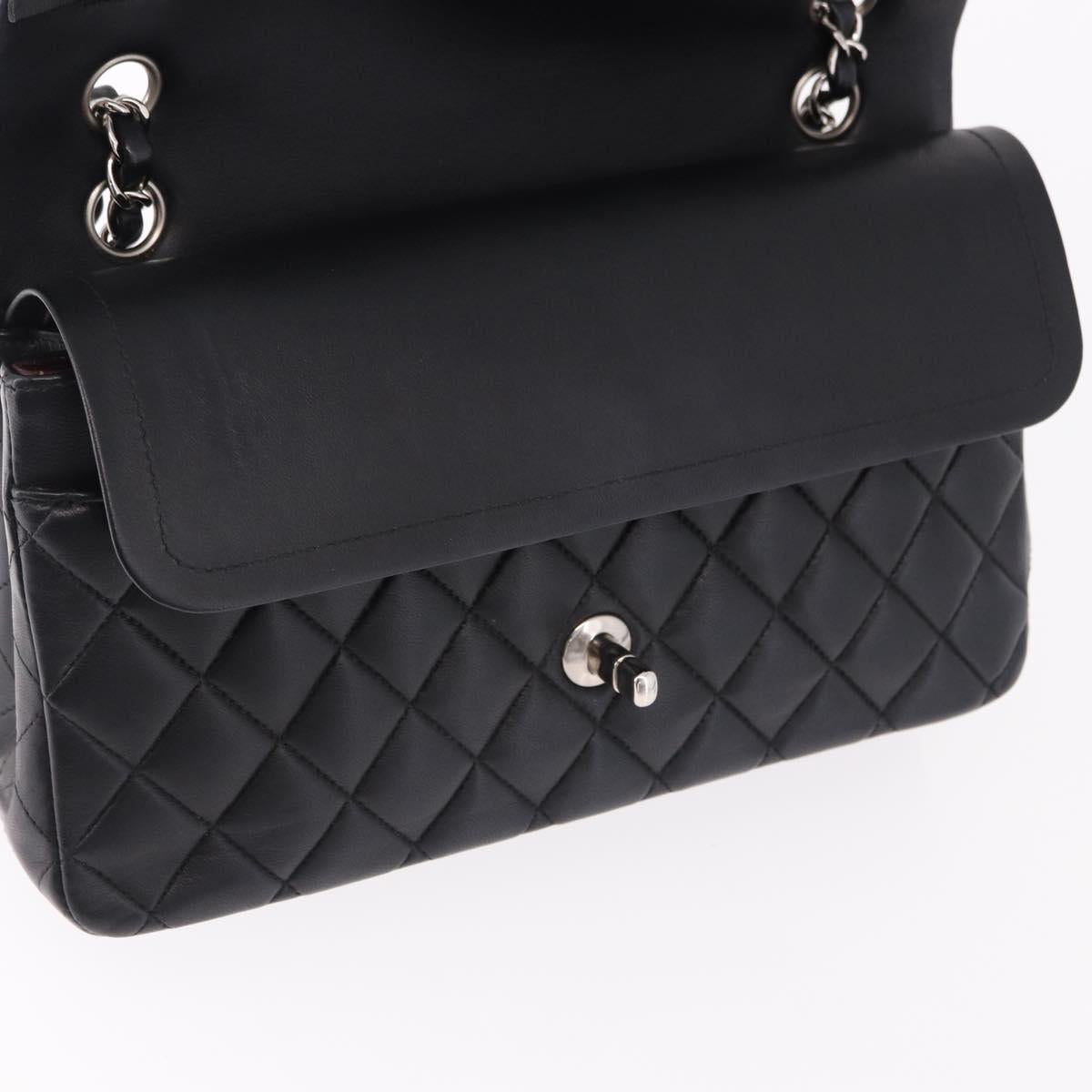 CHANEL Chain Matelasse 25 Shoulder Bag Lamb Skin Black Silver CC Auth yk20611SM