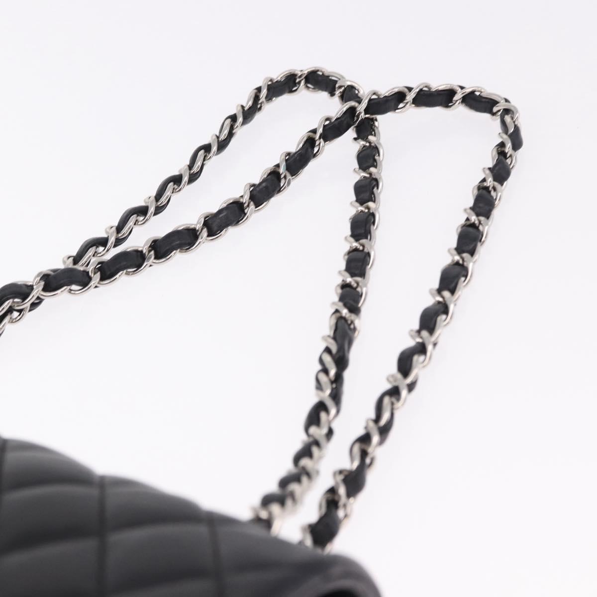 CHANEL Chain Matelasse 25 Shoulder Bag Lamb Skin Black Silver CC Auth yk20611SM
