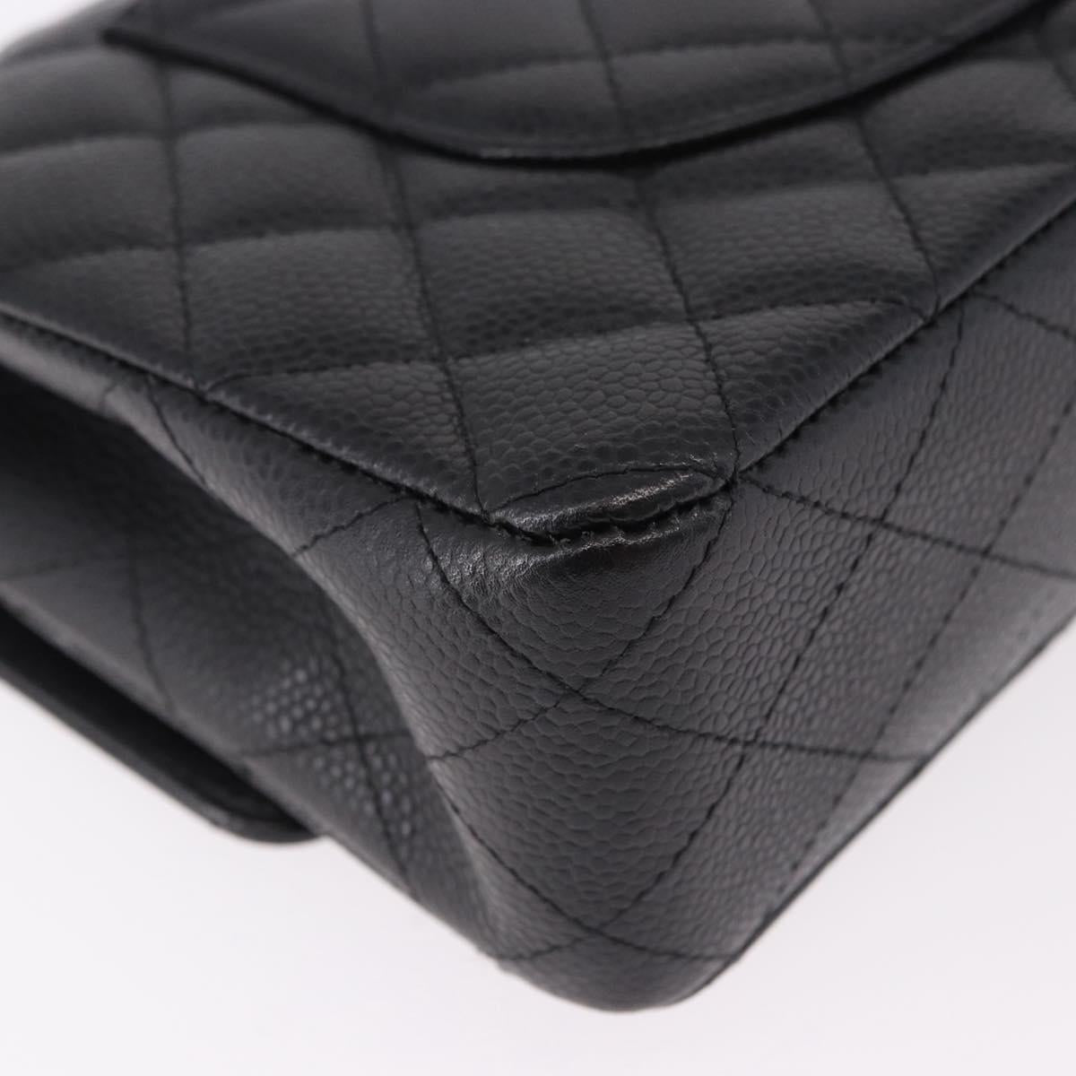 CHANEL Chain Matelasse 25 Bag Caviar Skin Black Silver CC Auth yk20612SM