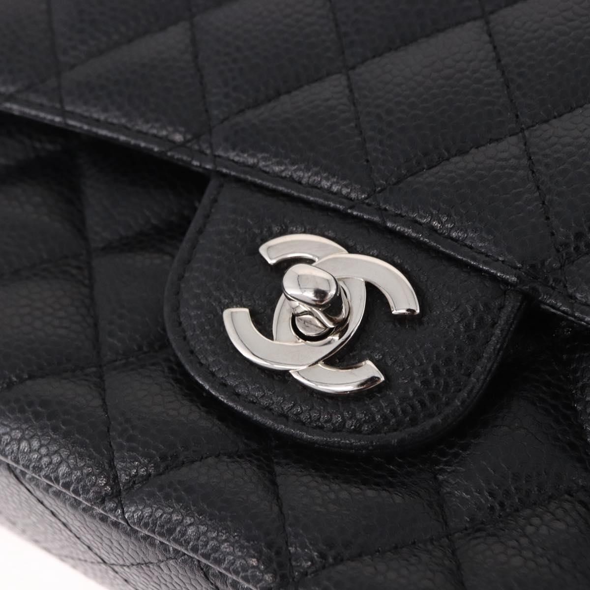 CHANEL Chain Matelasse 25 Bag Caviar Skin Black Silver CC Auth yk20612SM