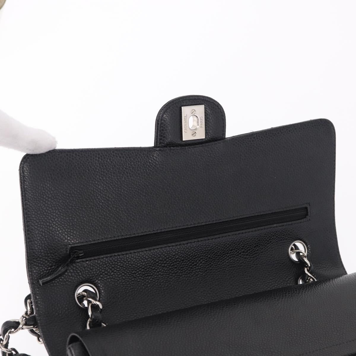 CHANEL Chain Matelasse 25 Bag Caviar Skin Black Silver CC Auth yk20612SM