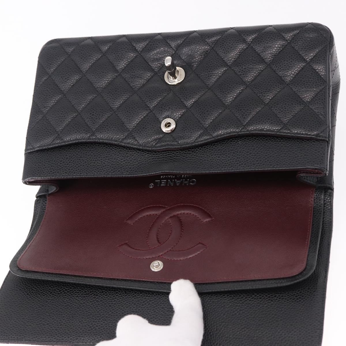 CHANEL Chain Matelasse 25 Bag Caviar Skin Black Silver CC Auth yk20612SM