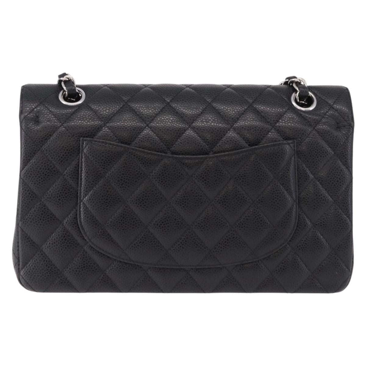CHANEL Chain Matelasse 25 Bag Caviar Skin Black Silver CC Auth yk20612SM