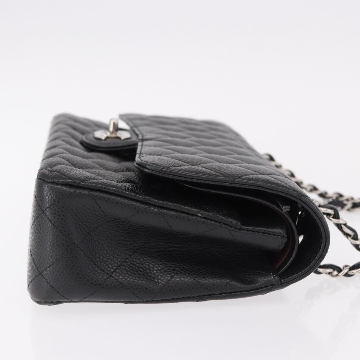 CHANEL Chain Matelasse 25 Bag Caviar Skin Black Silver CC Auth yk20612SM