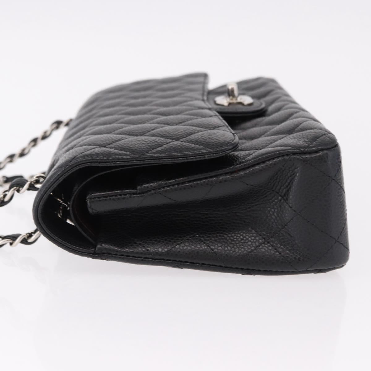 CHANEL Chain Matelasse 25 Bag Caviar Skin Black Silver CC Auth yk20612SM
