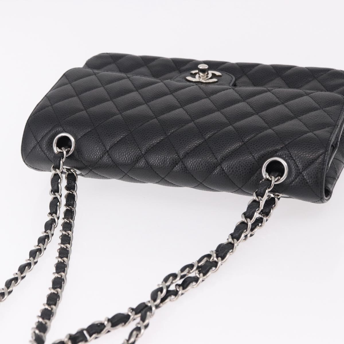 CHANEL Chain Matelasse 25 Bag Caviar Skin Black Silver CC Auth yk20612SM