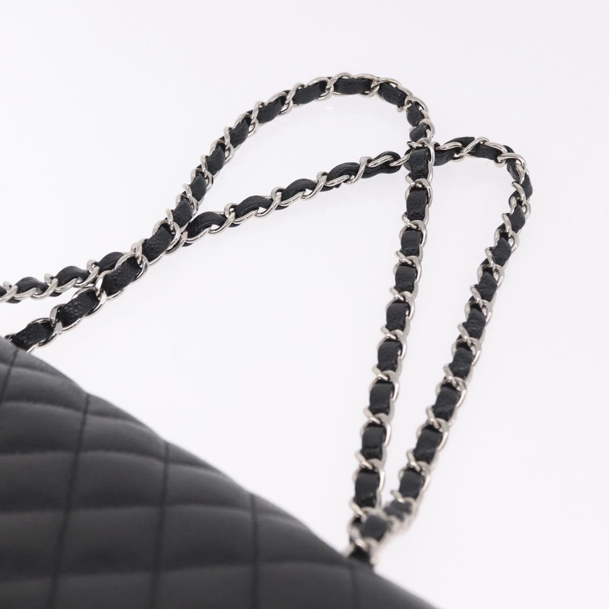 CHANEL Chain Matelasse 25 Bag Caviar Skin Black Silver CC Auth yk20612SM