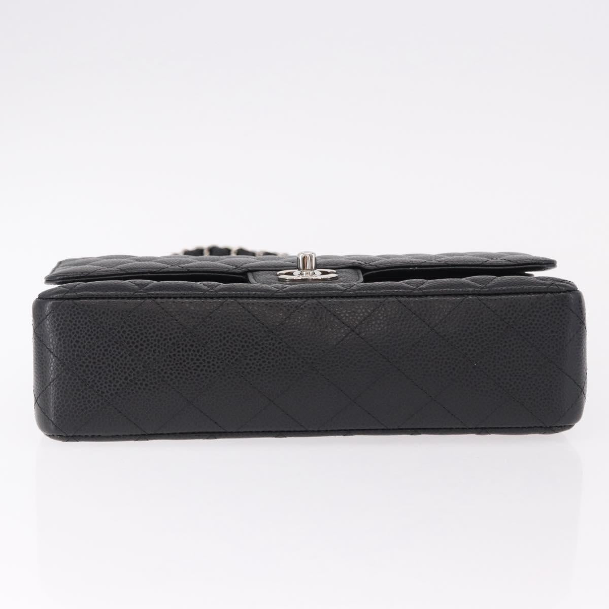 CHANEL Chain Matelasse 25 Bag Caviar Skin Black Silver CC Auth yk20612SM