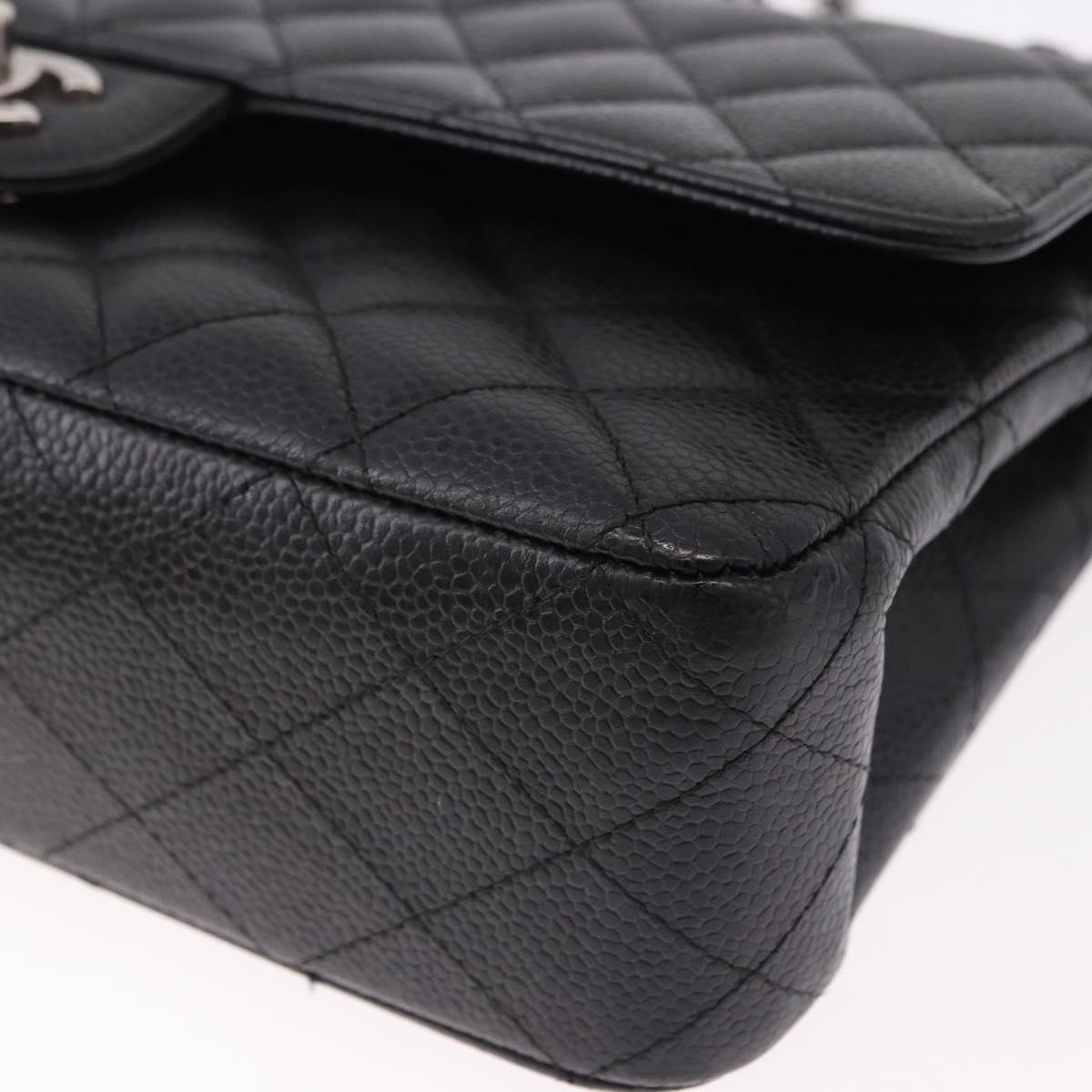 CHANEL Chain Matelasse 25 Bag Caviar Skin Black Silver CC Auth yk20613SM