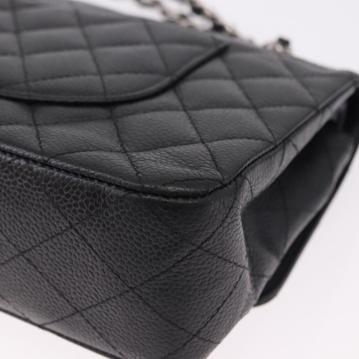 CHANEL Chain Matelasse 25 Bag Caviar Skin Black Silver CC Auth yk20613SM