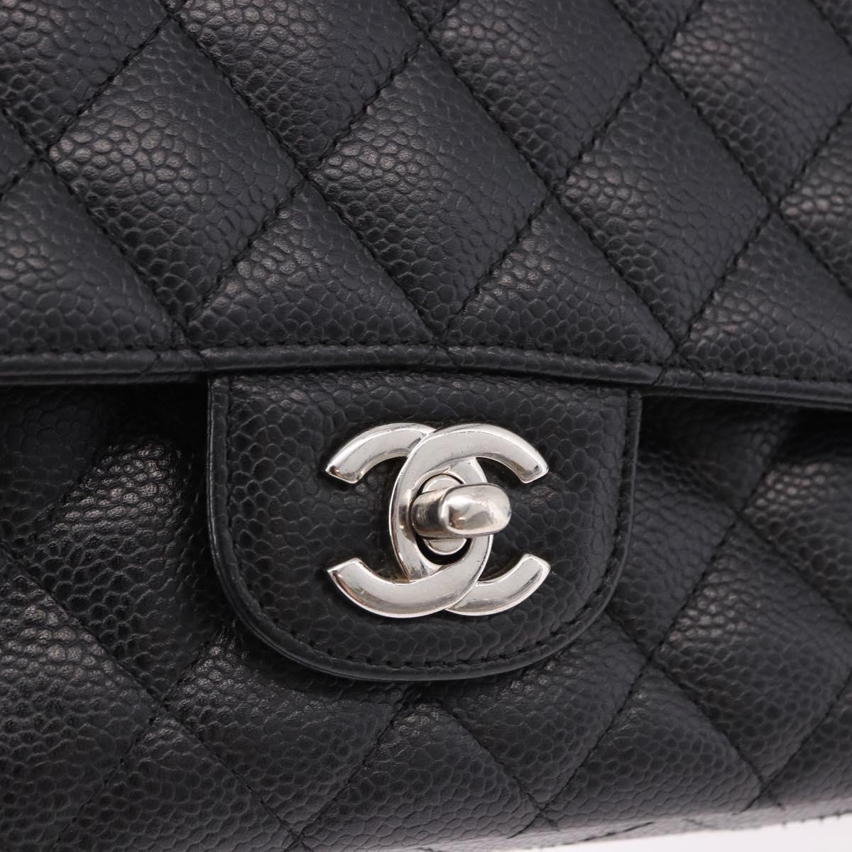 CHANEL Chain Matelasse 25 Bag Caviar Skin Black Silver CC Auth yk20613SM