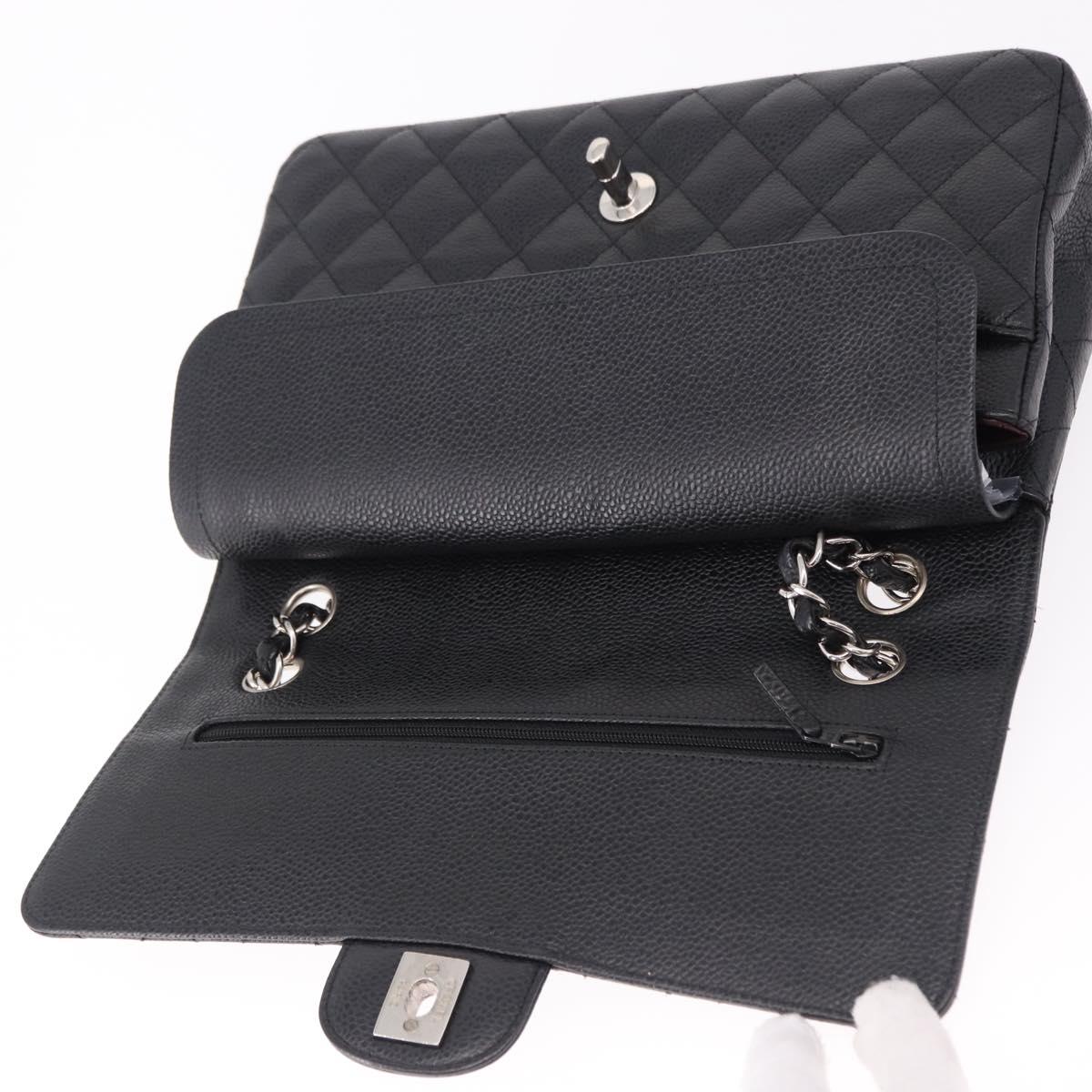 CHANEL Chain Matelasse 25 Bag Caviar Skin Black Silver CC Auth yk20613SM
