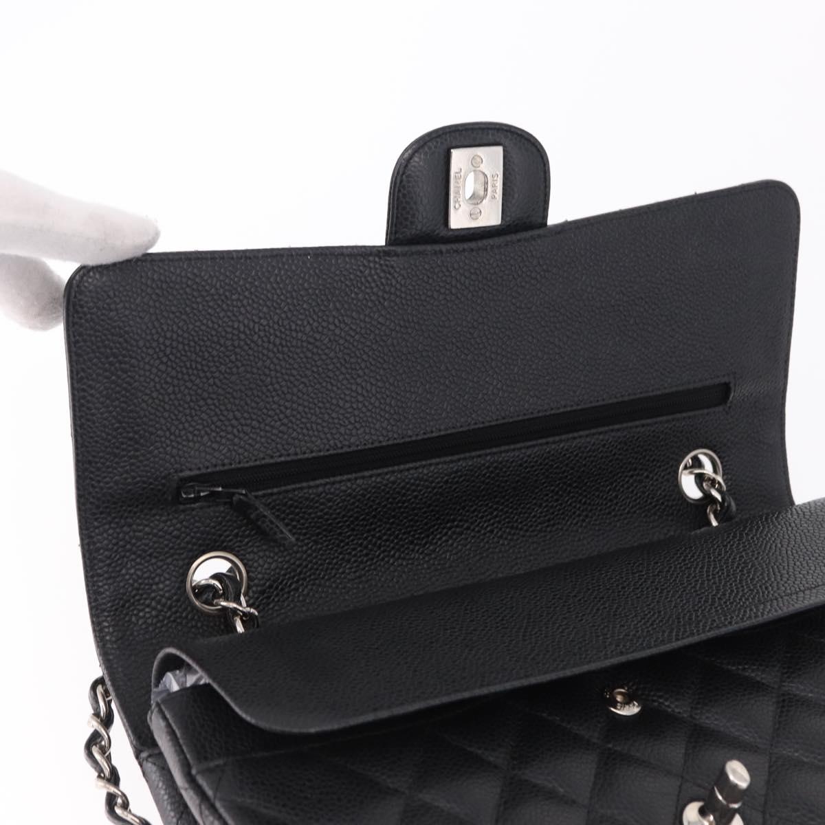 CHANEL Chain Matelasse 25 Bag Caviar Skin Black Silver CC Auth yk20613SM