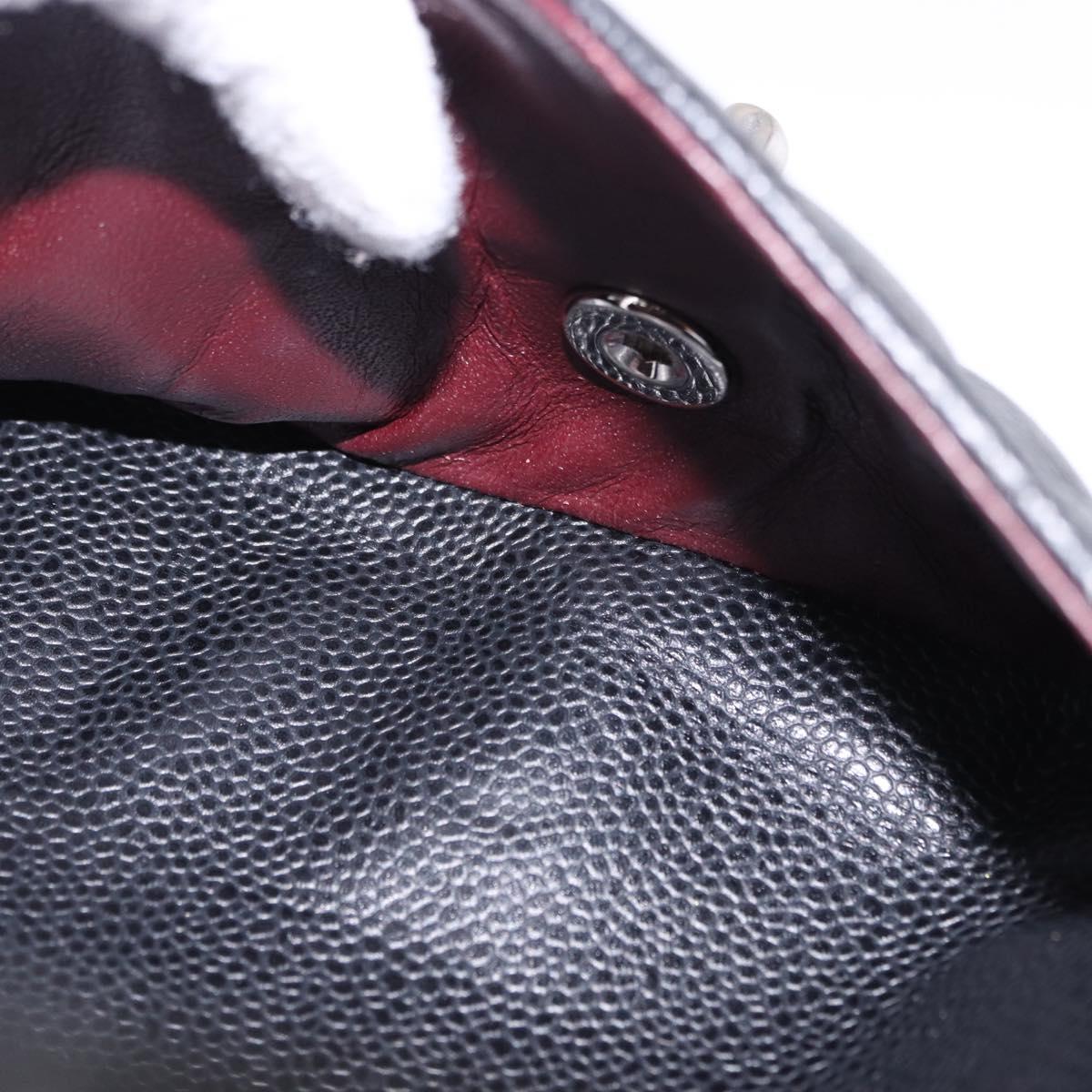CHANEL Chain Matelasse 25 Bag Caviar Skin Black Silver CC Auth yk20613SM