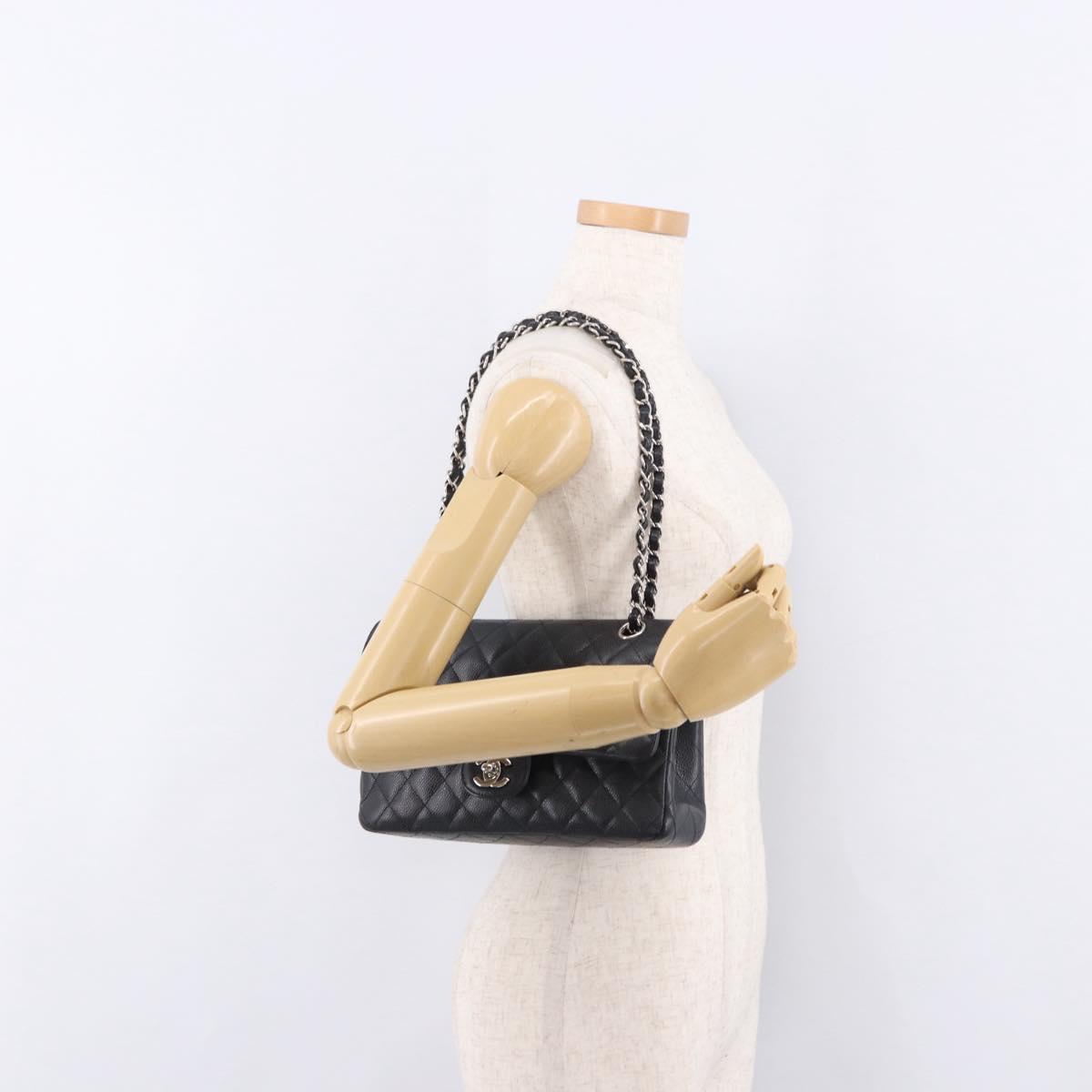 CHANEL Chain Matelasse 25 Bag Caviar Skin Black Silver CC Auth yk20613SM