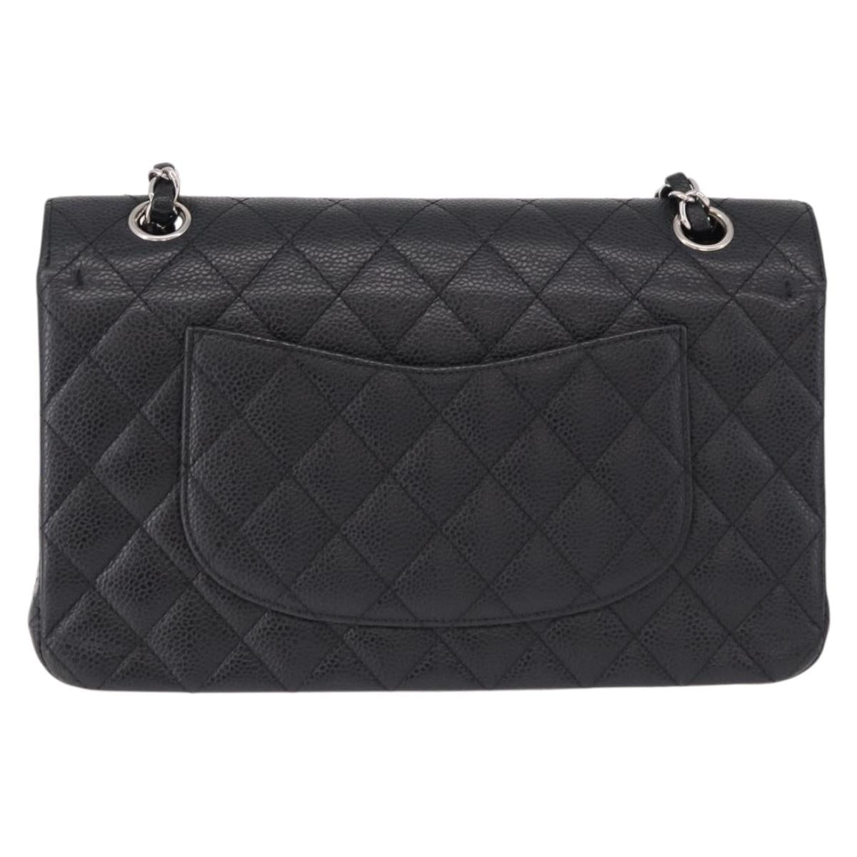 CHANEL Chain Matelasse 25 Bag Caviar Skin Black Silver CC Auth yk20613SM