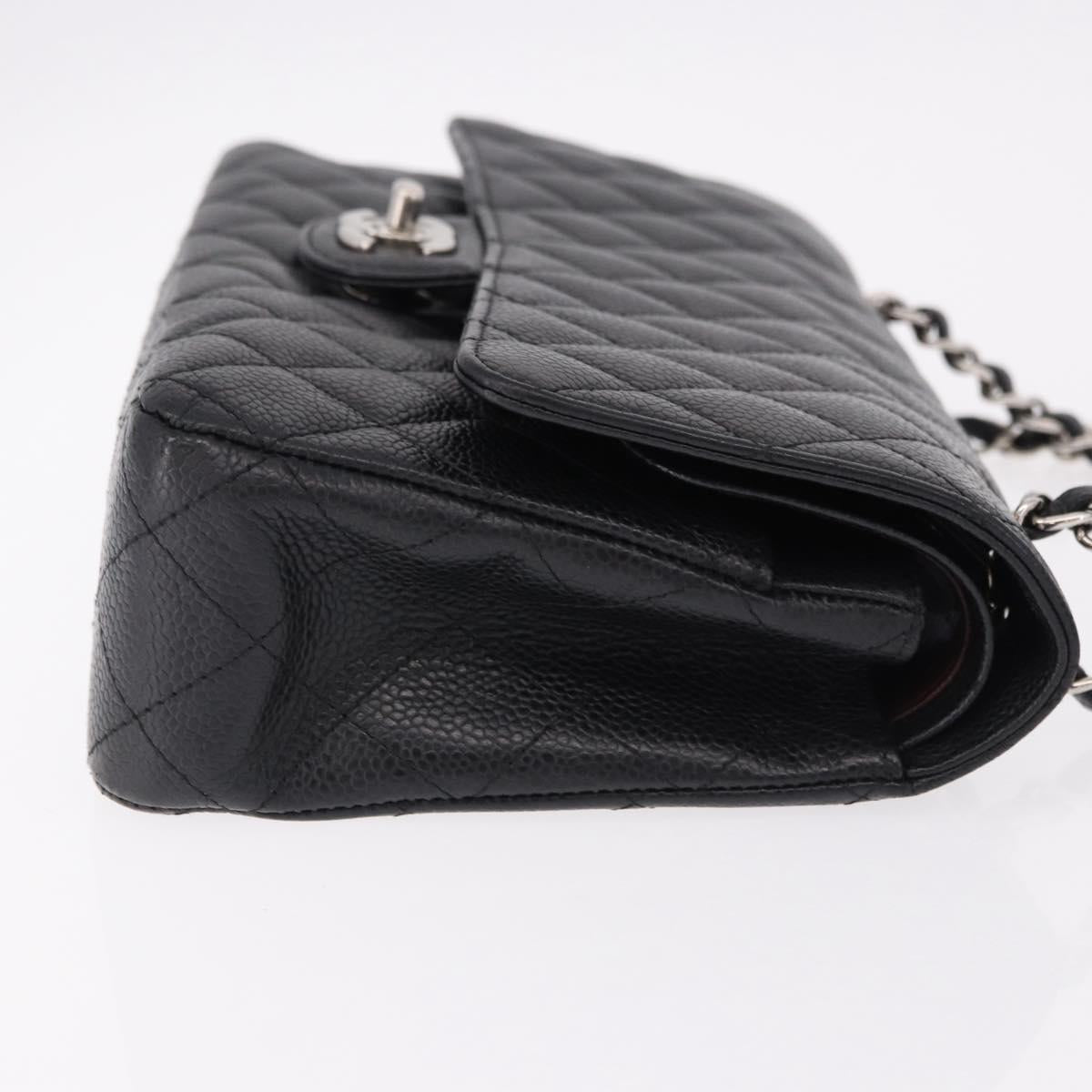 CHANEL Chain Matelasse 25 Bag Caviar Skin Black Silver CC Auth yk20613SM