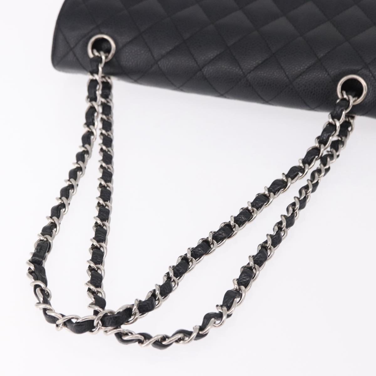 CHANEL Chain Matelasse 25 Bag Caviar Skin Black Silver CC Auth yk20613SM
