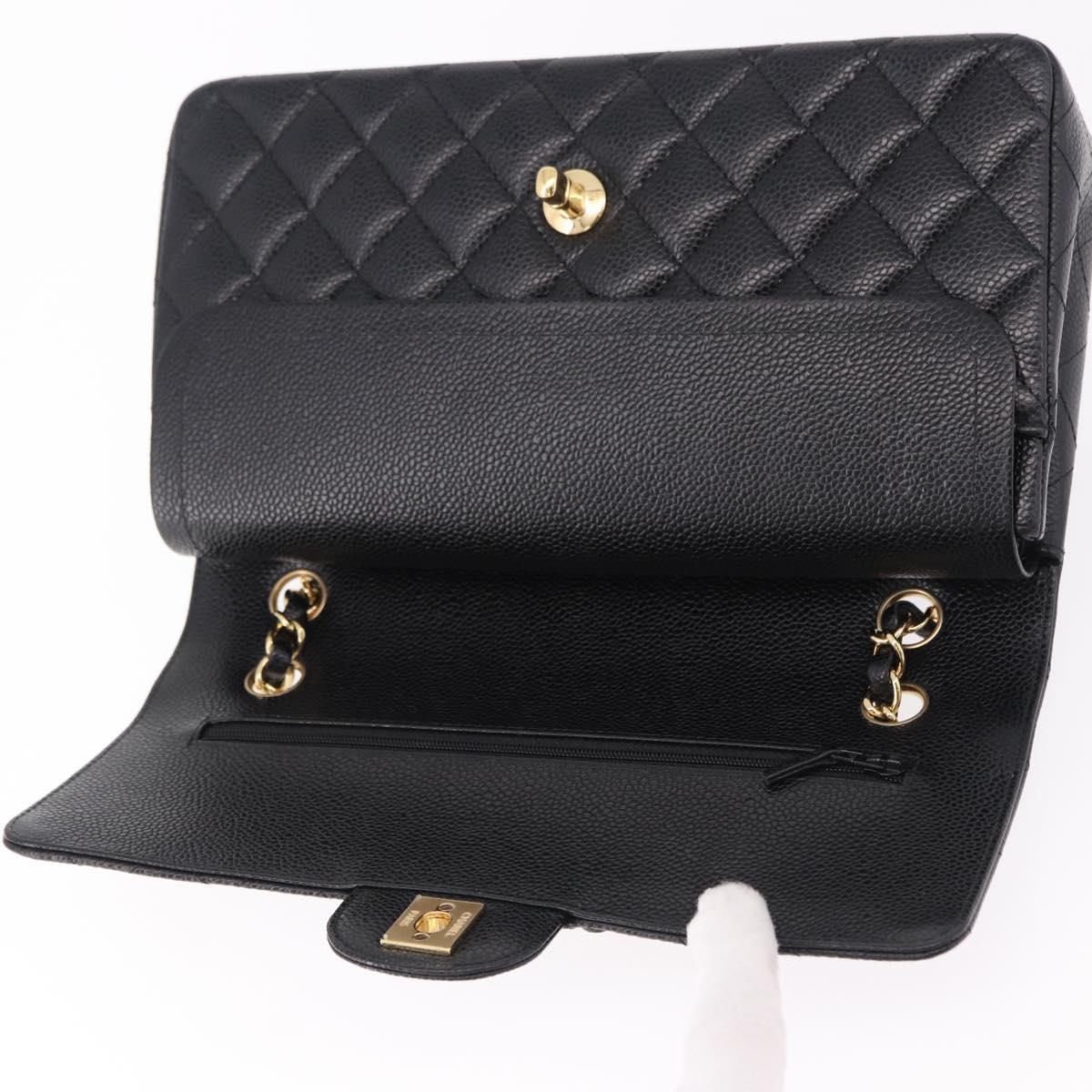 CHANEL Chain Matelasse 25 Shoulder Bag Caviar Skin Black Gold CC Auth yk20614SM