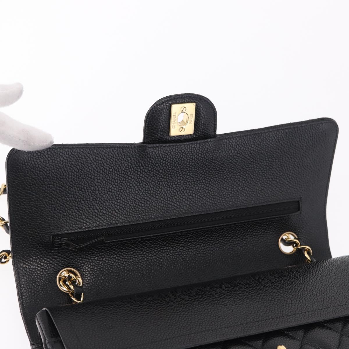 CHANEL Chain Matelasse 25 Shoulder Bag Caviar Skin Black Gold CC Auth yk20614SM