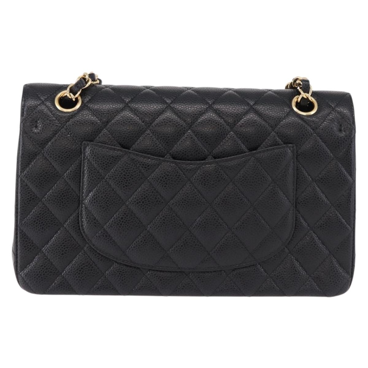 CHANEL Chain Matelasse 25 Shoulder Bag Caviar Skin Black Gold CC Auth yk20614SM