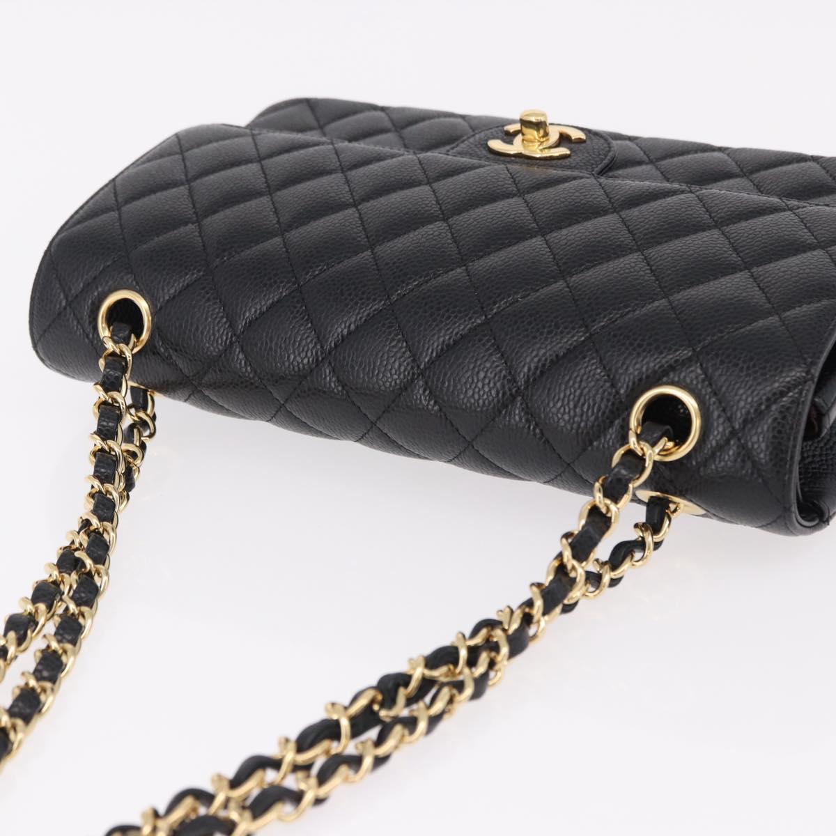 CHANEL Chain Matelasse 25 Shoulder Bag Caviar Skin Black Gold CC Auth yk20614SM