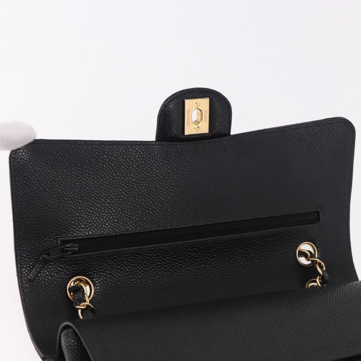 CHANEL Chain Matelasse 25 Shoulder Bag Caviar Skin Black Gold CC Auth yk20615SM