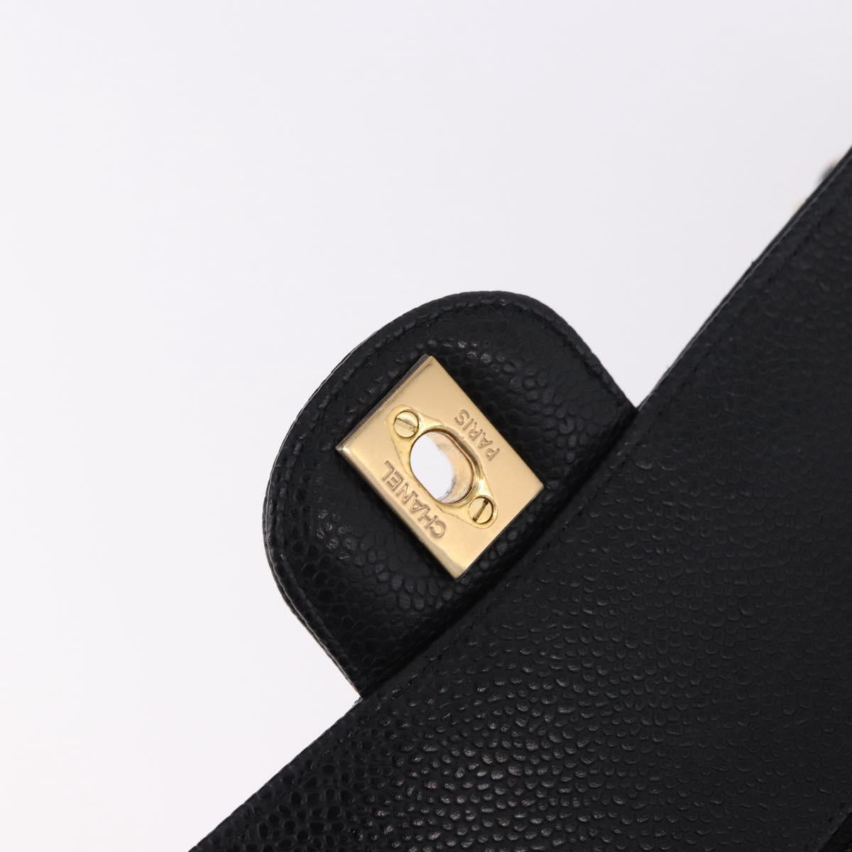 CHANEL Chain Matelasse 25 Shoulder Bag Caviar Skin Black Gold CC Auth yk20615SM
