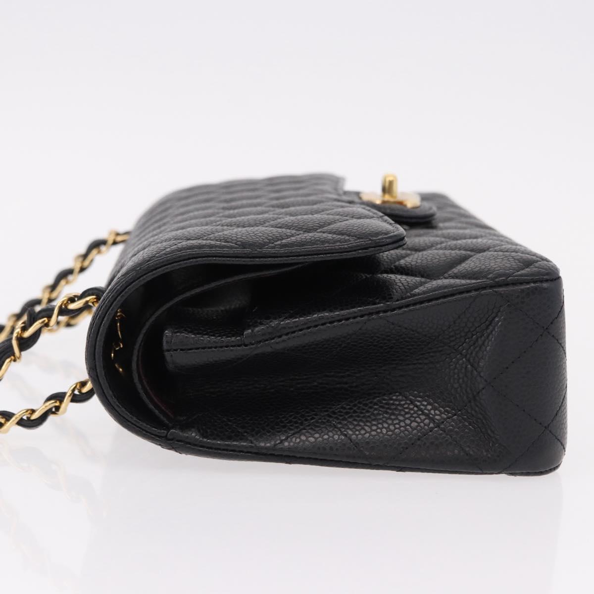 CHANEL Chain Matelasse 25 Shoulder Bag Caviar Skin Black Gold CC Auth yk20615SM