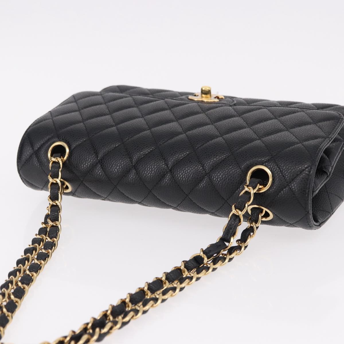 CHANEL Chain Matelasse 25 Shoulder Bag Caviar Skin Black Gold CC Auth yk20615SM