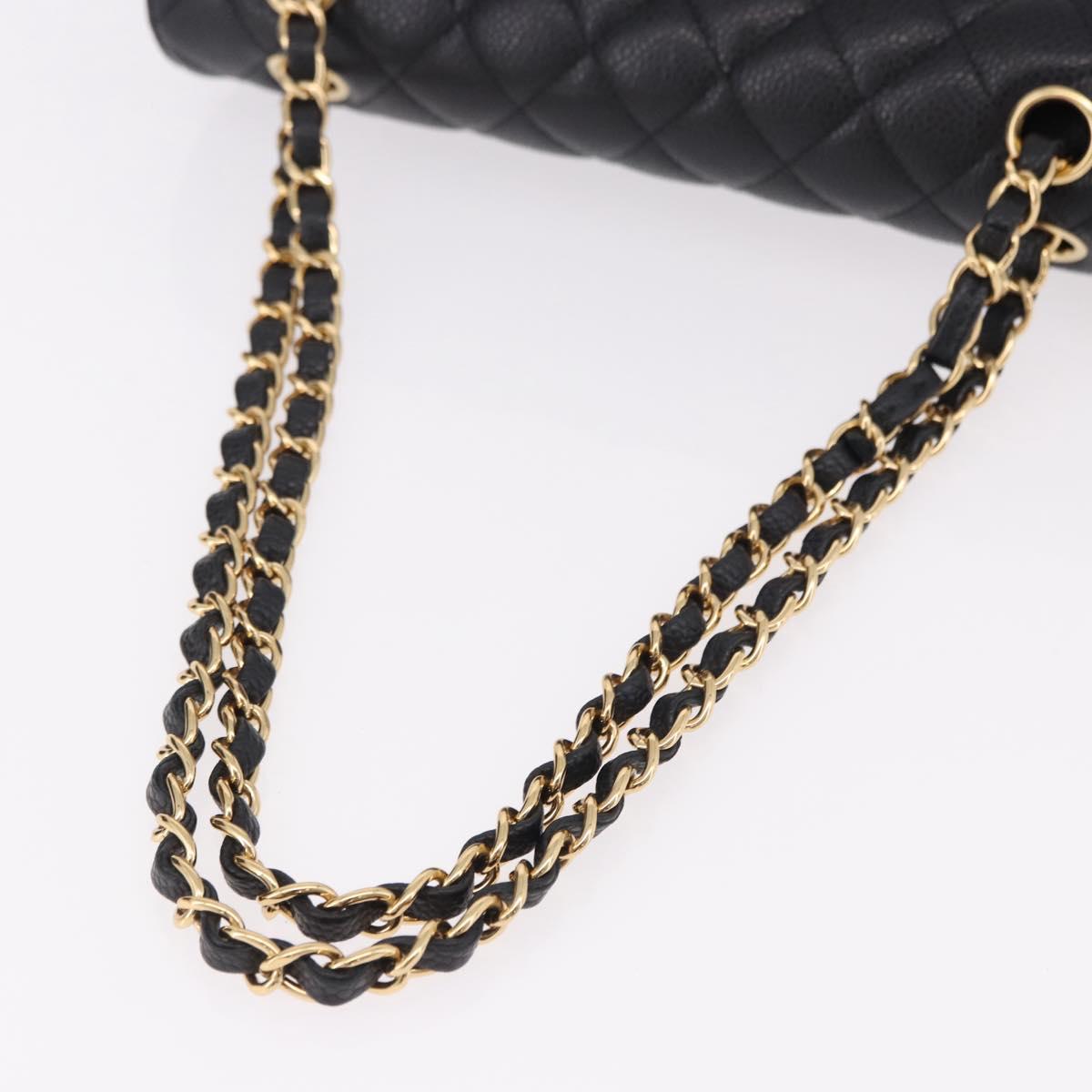 CHANEL Chain Matelasse 25 Shoulder Bag Caviar Skin Black Gold CC Auth yk20615SM