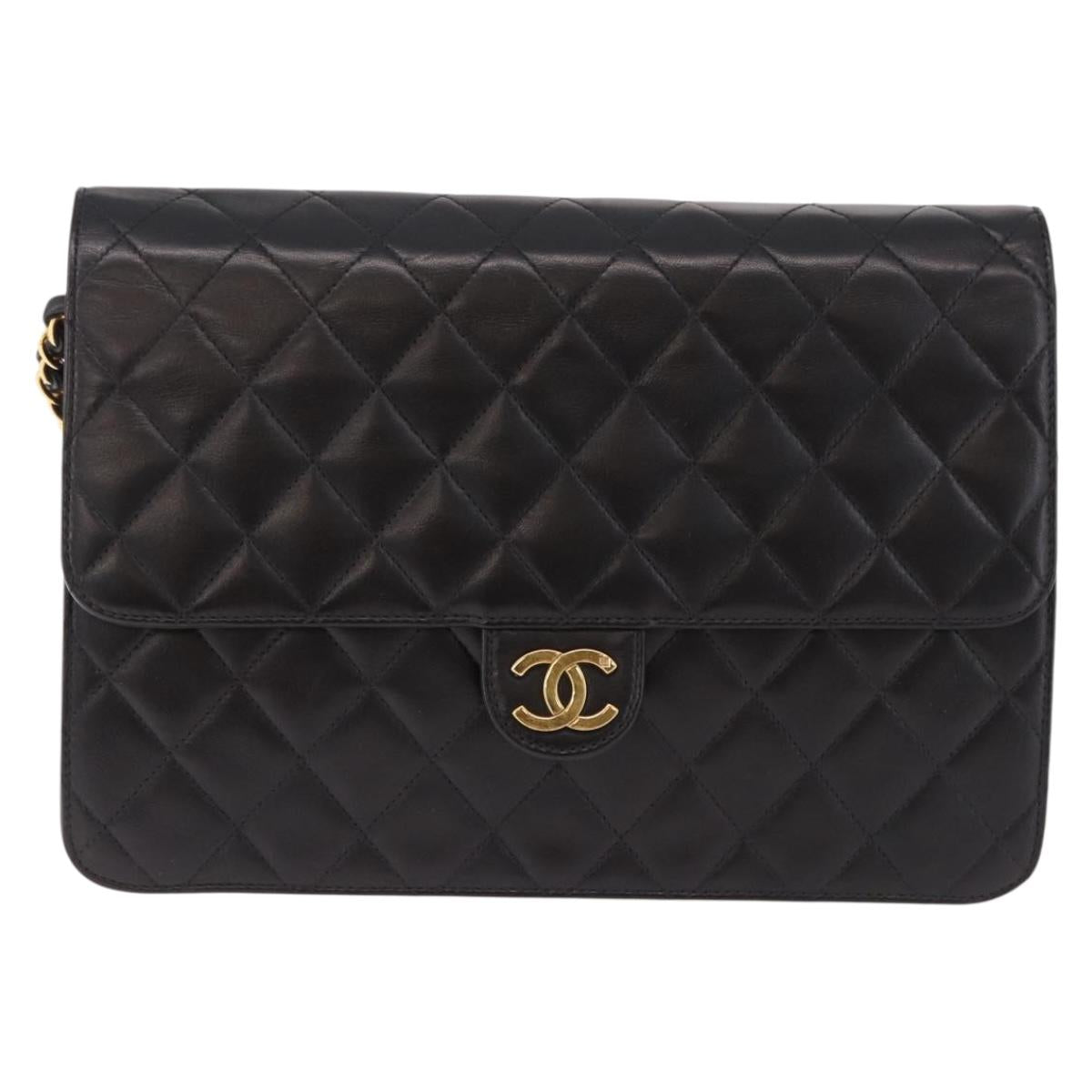 CHANEL Matelasse Chain Shoulder Bag Lamb Skin Black Gold CC Auth yk20616SAM
