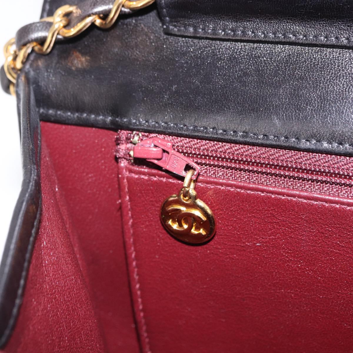 CHANEL Matelasse Chain Shoulder Bag Lamb Skin Black Gold CC Auth yk20616SAM