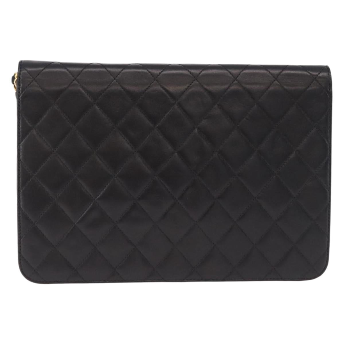 CHANEL Matelasse Chain Shoulder Bag Lamb Skin Black Gold CC Auth yk20616SAM