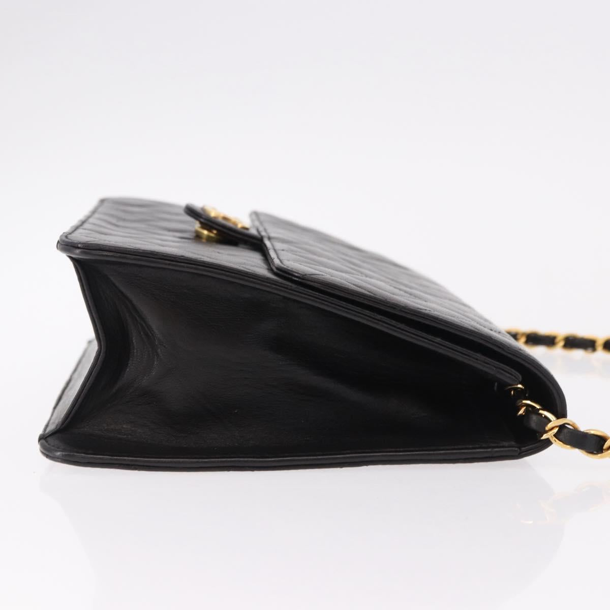 CHANEL Matelasse Chain Shoulder Bag Lamb Skin Black Gold CC Auth yk20616SAM