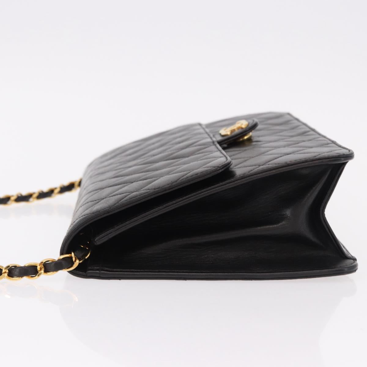 CHANEL Matelasse Chain Shoulder Bag Lamb Skin Black Gold CC Auth yk20616SAM