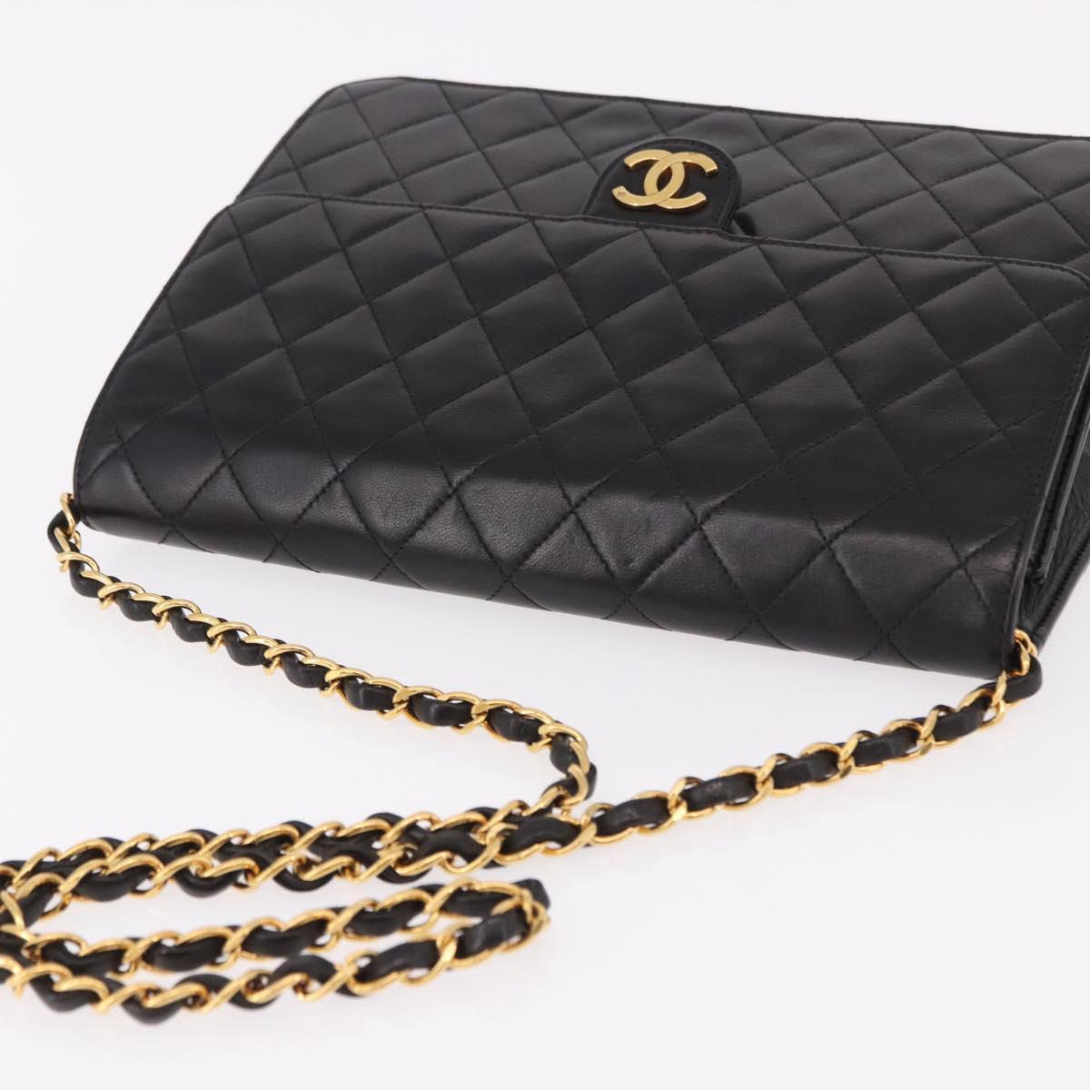 CHANEL Matelasse Chain Shoulder Bag Lamb Skin Black Gold CC Auth yk20616SAM