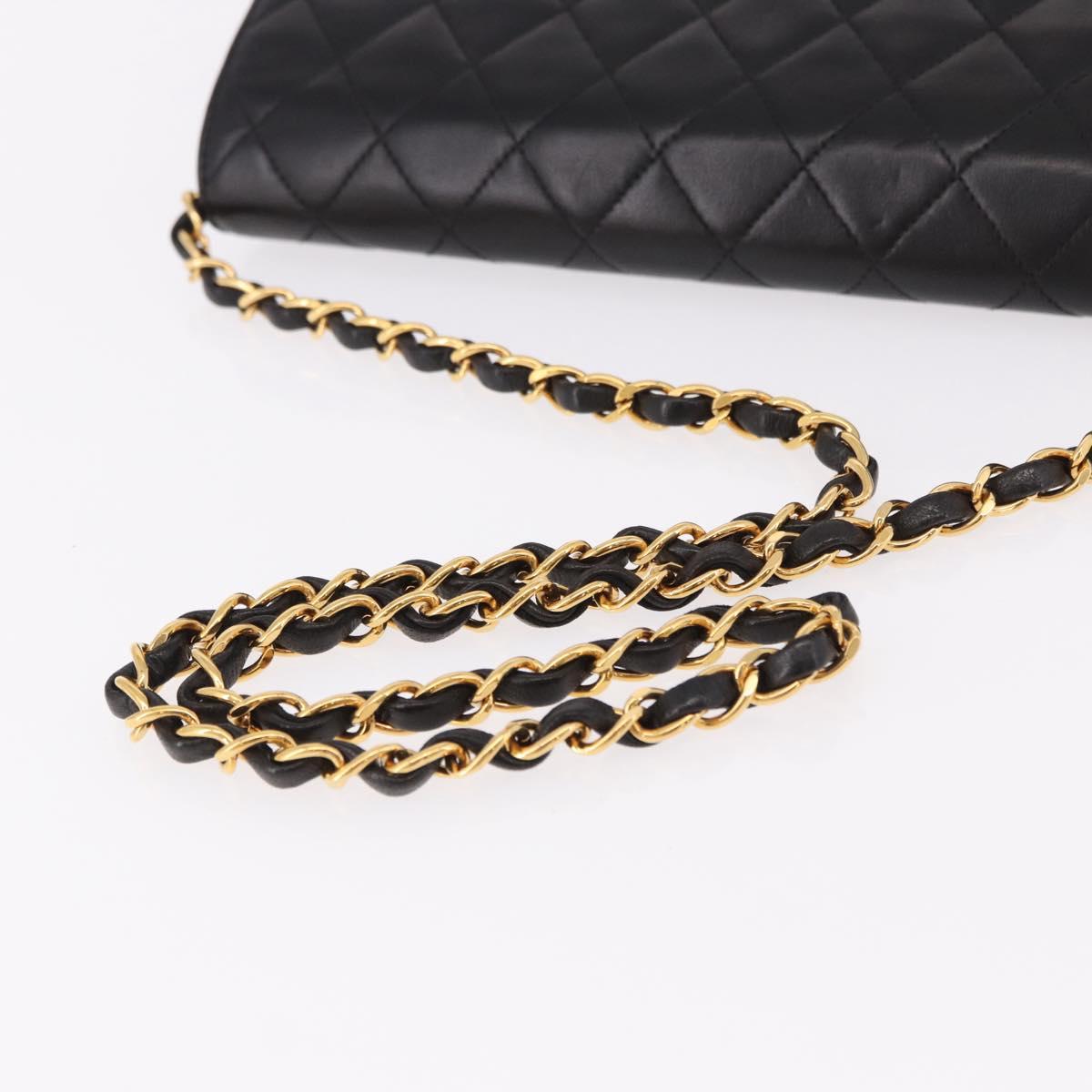 CHANEL Matelasse Chain Shoulder Bag Lamb Skin Black Gold CC Auth yk20616SAM