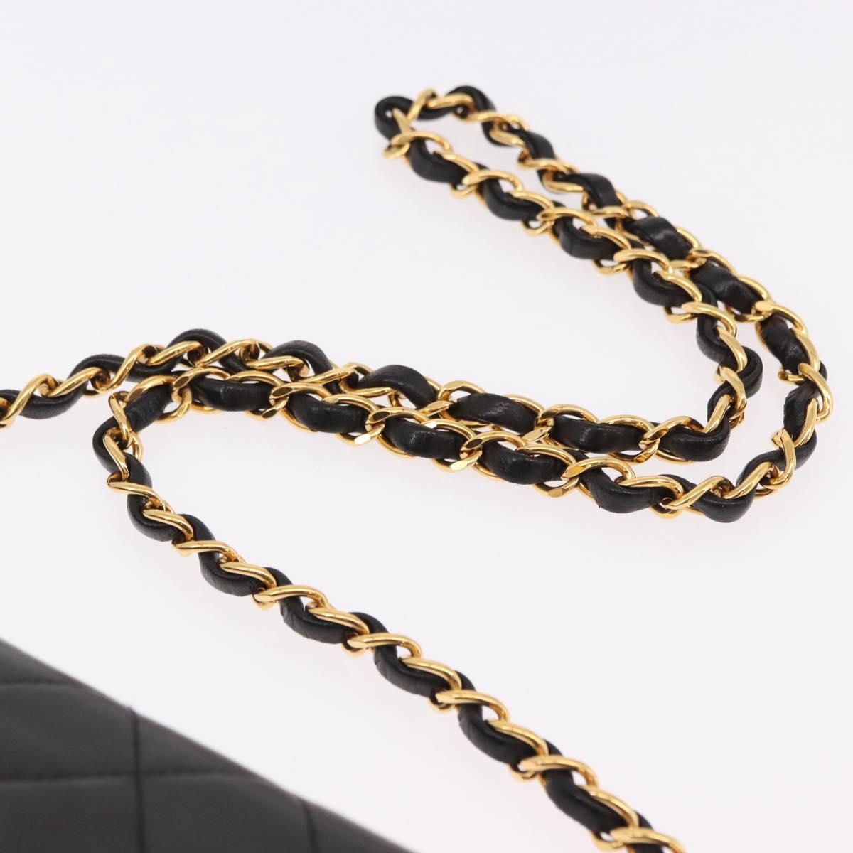 CHANEL Matelasse Chain Shoulder Bag Lamb Skin Black Gold CC Auth yk20616SAM