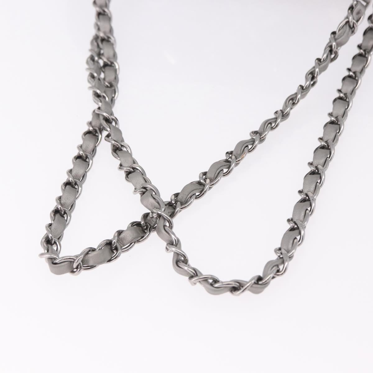CHANEL beads Chain Matelasse 25 Bag Tweed Black Silver CC Auth yk20617SM